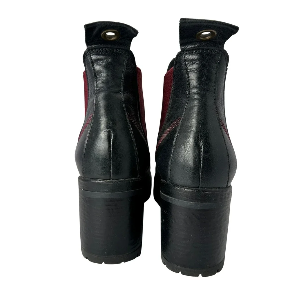 Bueno Footwear Florida Boot Womens Black Leather Red accent Chunky Heel Boots 40
